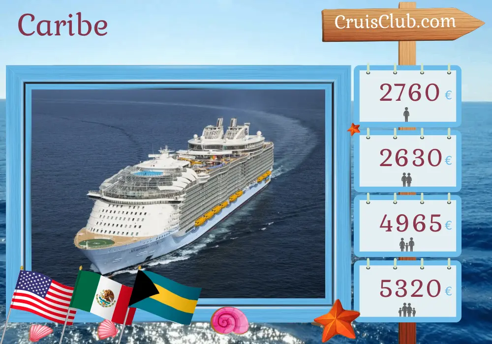 Crucero en el Caribe desde Galveston a bordo del barco Symphony of the Seas con visitas a Estados Unidos, México y Bahamas por 9 días
