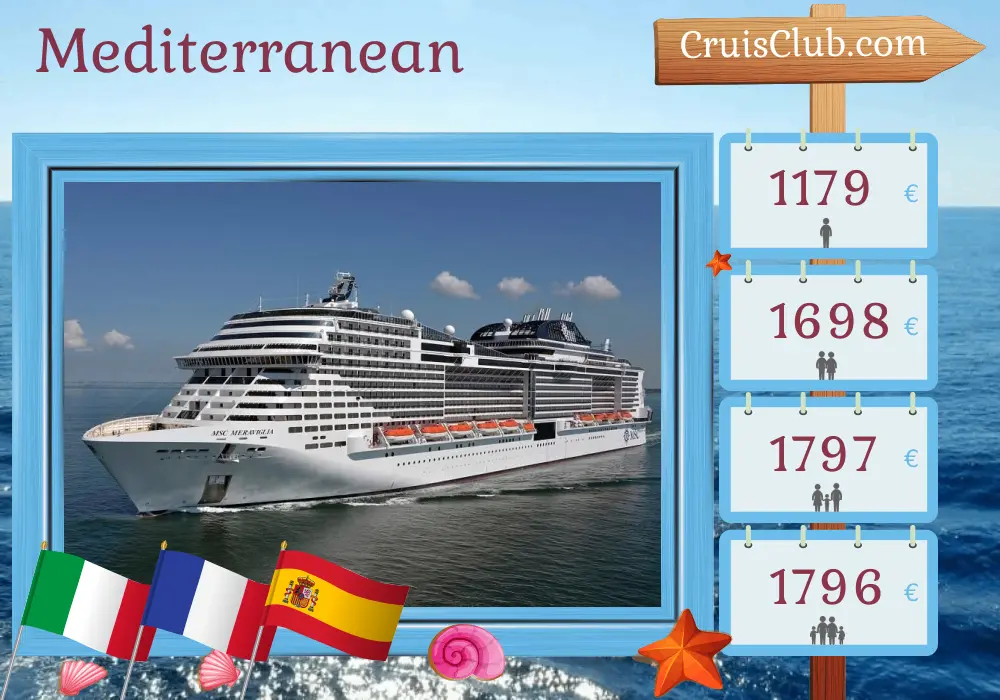 Cruise in the Mediterranean from Palermo aboard MSC Meraviglia ship with visits to Italy, France, Spain, and Tunisia for 8 days