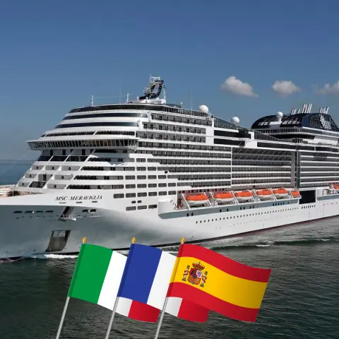 Cruise in the Mediterranean from Palermo aboard MSC Meraviglia ship with visits to Italy, France, Spain, and Tunisia for 8 days
