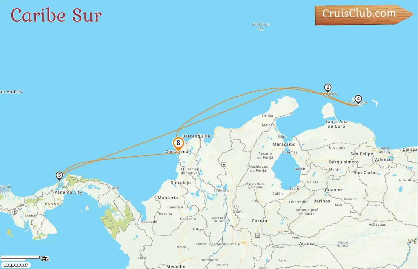 Crucero por el Caribe Sur desde Cartagena a bordo del barco Serenade of the Seas con visitas a Colombia, Aruba, Curazao y Panamá durante 8 días