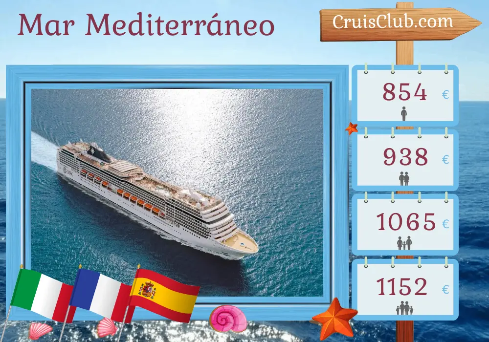 Crucero por el Mediterráneo desde Civitavecchia a bordo del barco MSC Magnifica con visitas a Italia, Francia y España durante 8 días