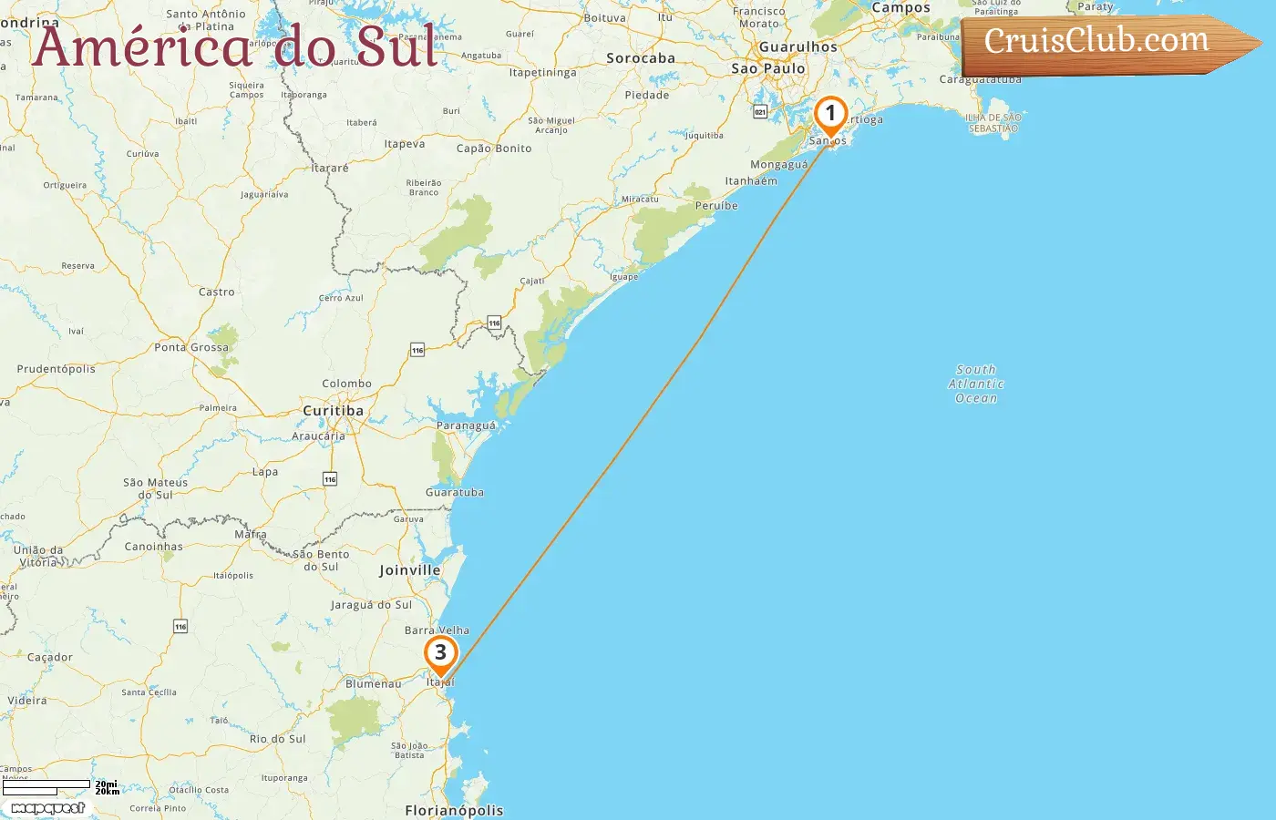 Cruzeiro na América do Sul de Santos para Itajaí a bordo do navio Costa Diadema com visitas ao Brasil por 3 dias