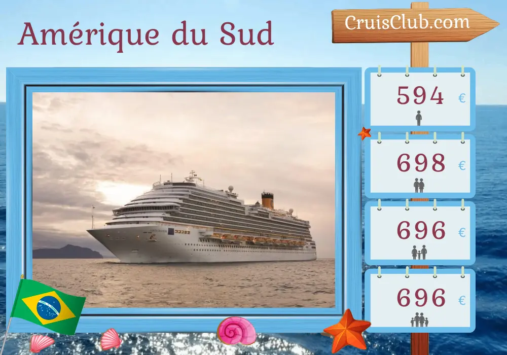 Croisière en Amérique du Sud de Santos à Itajaí à bord du navire Costa Diadema avec des visites au Brésil pendant 3 jours