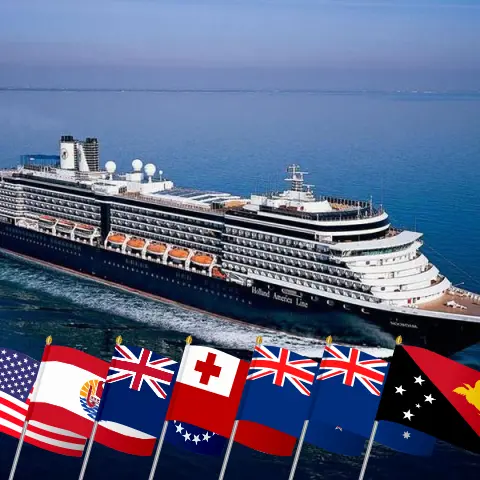 Cruzeiro da Austrália de Seattle para Sydney a bordo do navio Noordam com visitas aos EUA, Polinésia Francesa, Ilhas Cook, Tonga, Nova Zelândia, Austrália e Papua Nova Guiné por 70 dias