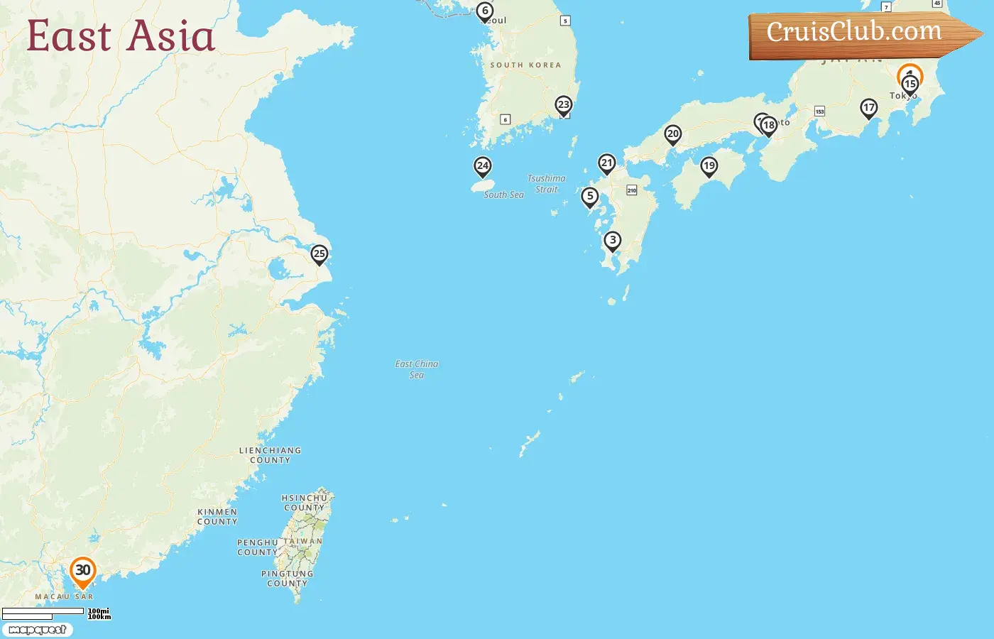 Kreuzfahrt in Ostasien von Tokio nach Hongkong an Bord des Schiffes Westerdam mit Besuchen in Japan, Südkorea, China und Hongkong für 30 Tage