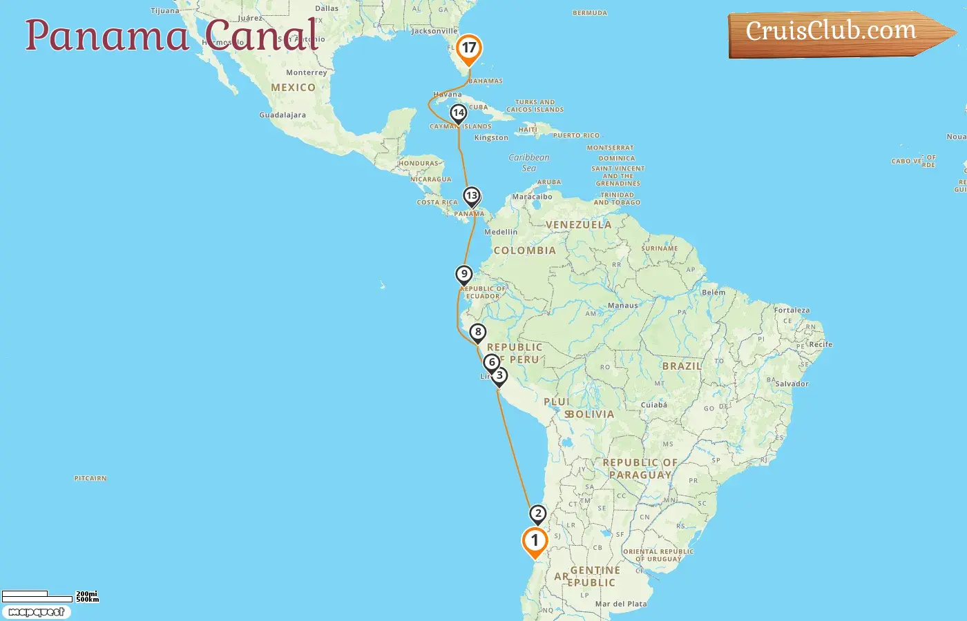 Cruise in the Panama Canal from San Antonio to Fort Lauderdale aboard Oosterdam ship with visits to Chile, Peru, Ecuador, Panama, Cayman Islands, and USA for 17 days