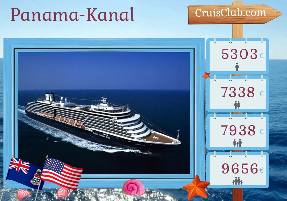 Kreuzfahrt im Panamakanal von San Antonio nach Fort Lauderdale an Bord des Schiffes Oosterdam mit Besuchen in Chile, Peru, Ecuador, Panama, Kaimaninseln und USA für 17 Tage
