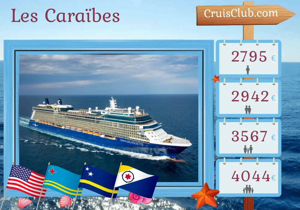 Croisière dans les Caraïbes au départ de Fort Lauderdale à bord du navire Celebrity Silhouette avec des escales aux États-Unis, à Aruba et à Curaçao pendant 9 jours