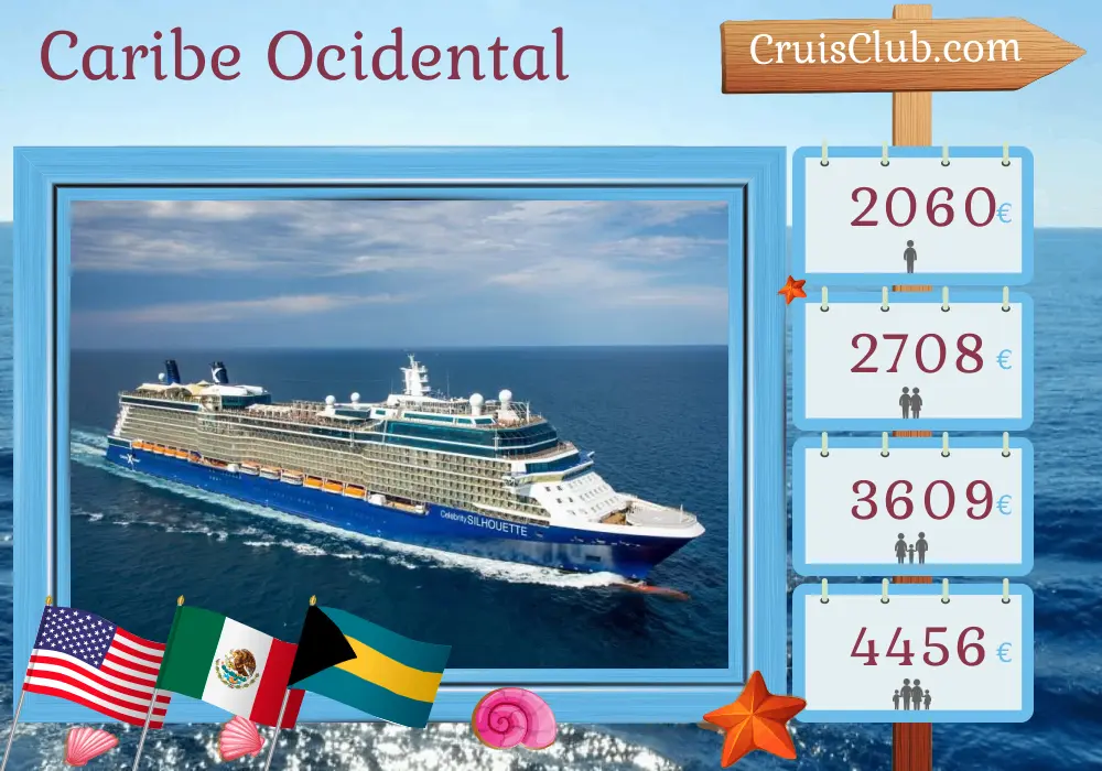 Cruzeiro no Caribe Ocidental a partir de Fort Lauderdale a bordo do navio Celebrity Silhouette com visitas aos Estados Unidos, México e Bahamas por 7 dias
