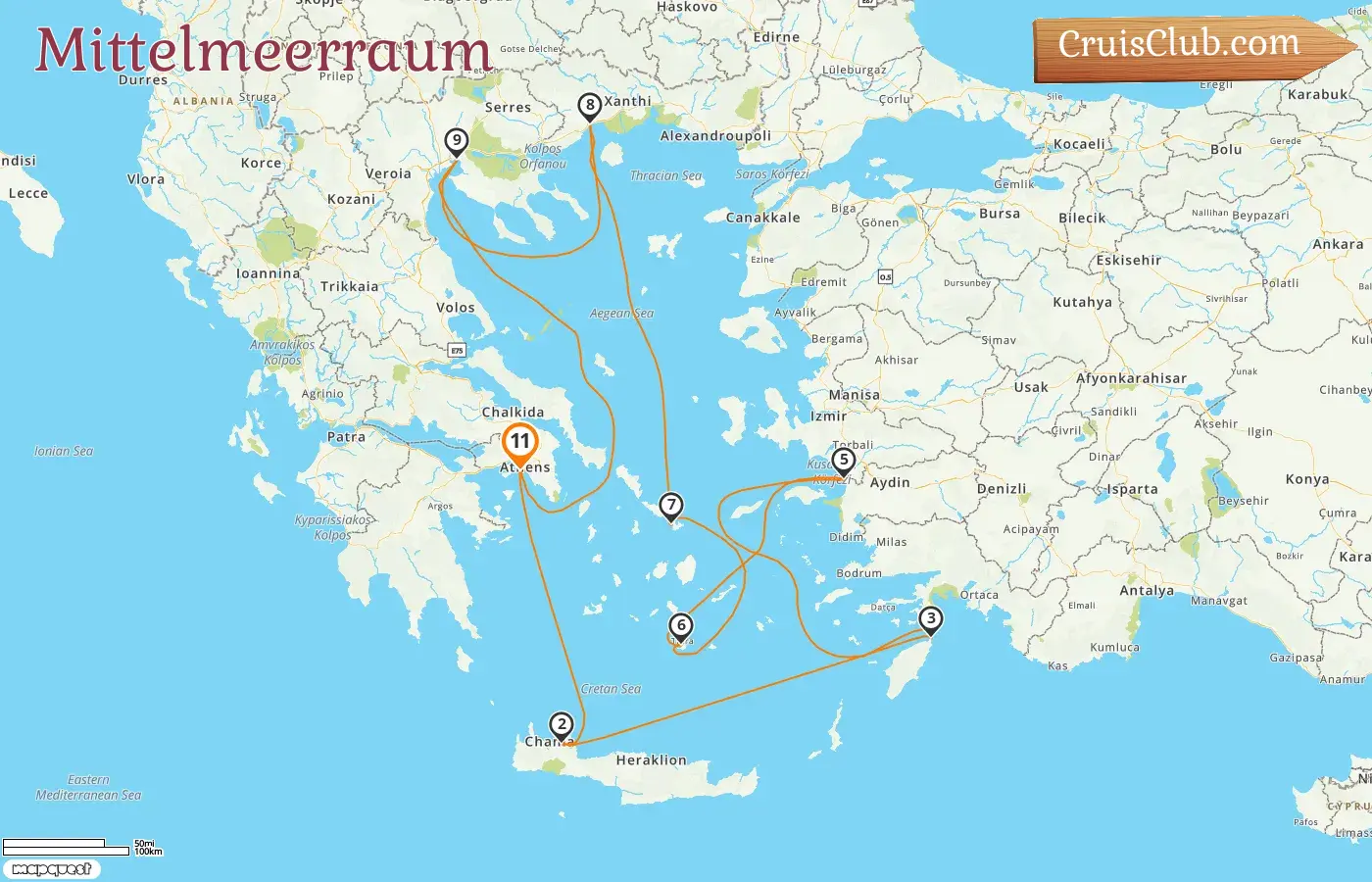 Kreuzfahrt im Mittelmeer ab Piräus an Bord des Schiffes Celebrity Infinity mit Besuchen in Griechenland und der Türkei für 11 Tage