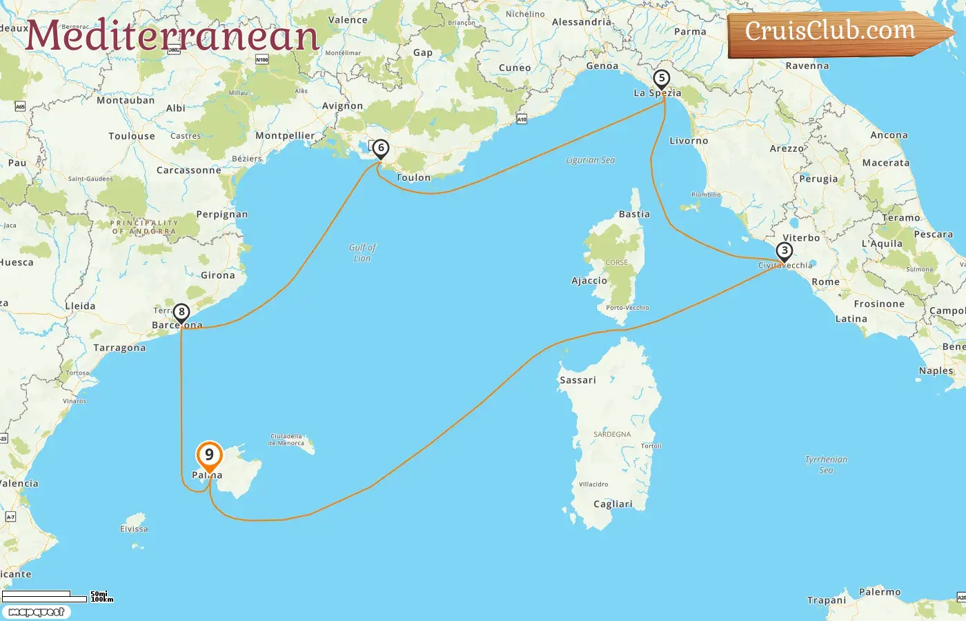 Cruise in the Mediterranean from Palma aboard Mein Schiff Relax ship with visits to Spain, Italy, and France for 9 days
