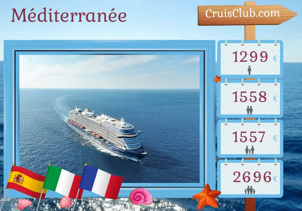 Croisière en Méditerranée au départ de Palma à bord du navire Mein Schiff Relax avec des escales en Espagne, en Italie et en France pendant 9 jours