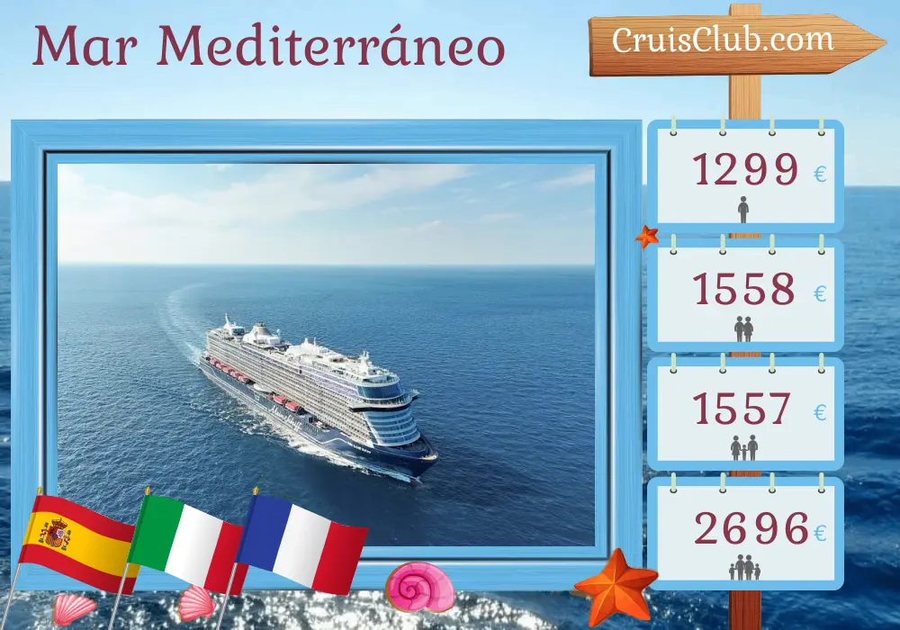 Crucero por el Mediterráneo desde Palma a bordo del barco Mein Schiff Relax con visitas a España, Italia y Francia durante 9 días