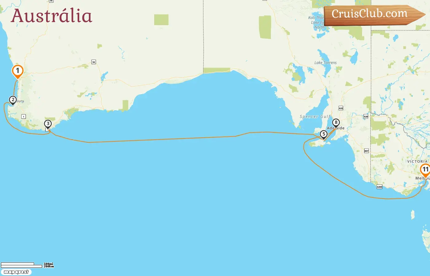Cruzeiro na Austrália de Fremantle / Perth para Melbourne a bordo do navio Silver Moon com visitas à Austrália por 11 dias