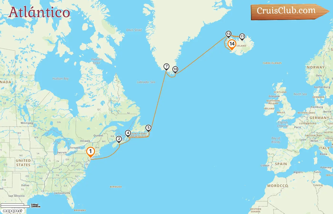 Crucero en el Transatlántico desde Cape Liberty / Nueva York a Reykjavik a bordo del barco Celebrity Silhouette con visitas a Estados Unidos, Canadá y Groenlandia por 14 días