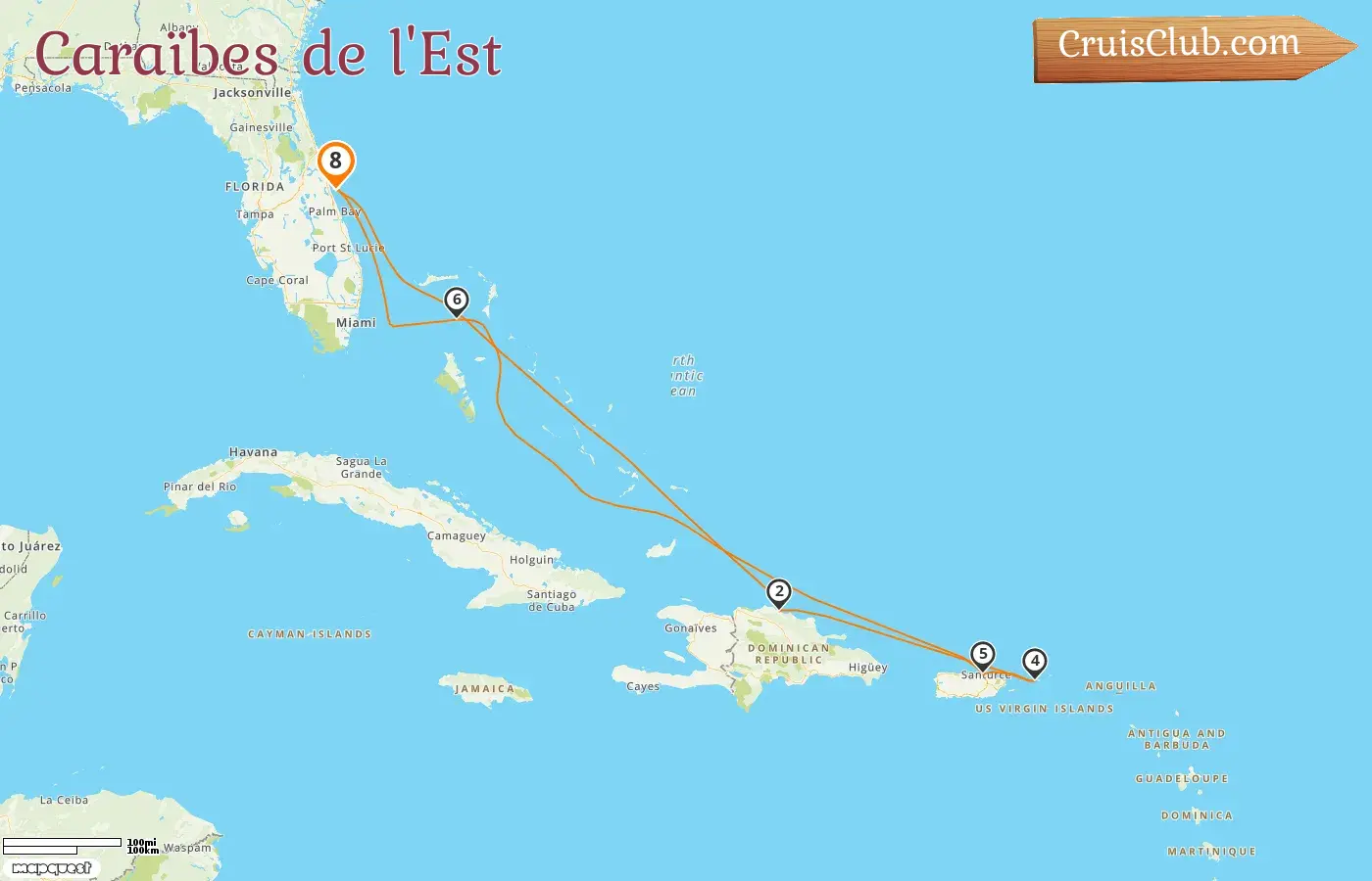 Croisière dans les Caraïbes orientales au départ de Port Canaveral / Orlando à bord du navire Norwegian Joy avec escales aux États-Unis, en République dominicaine, à Porto Rico et aux Bahamas pendant 8 jours