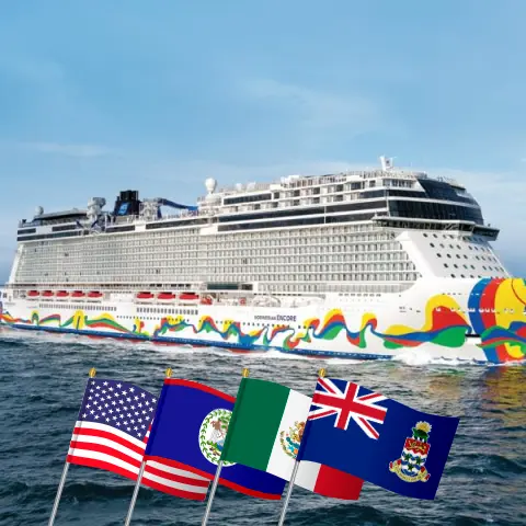 Croisière dans les Caraïbes occidentales au départ de Miami à bord du navire Norwegian Encore avec escales aux États-Unis, au Belize, au Mexique et aux îles Caïmans pendant 8 jours