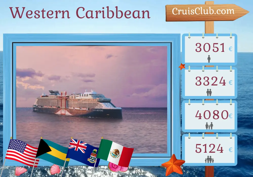 Cruise in the Western Caribbean from Fort Lauderdale aboard Celebrity Beyond ship with visits to USA, Bahamas, Cayman Islands, and Mexico for 8 days