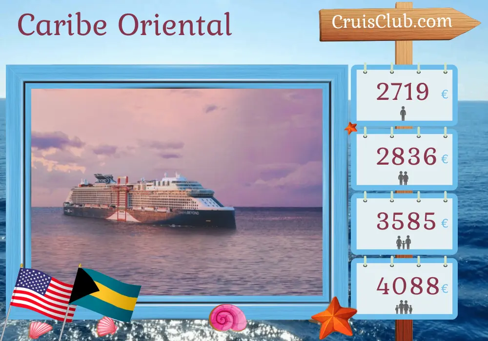 Crucero por el Caribe Oriental desde Fort Lauderdale a bordo del barco Celebrity Beyond con visitas a Estados Unidos, República Dominicana, Puerto Rico y Bahamas por 8 días