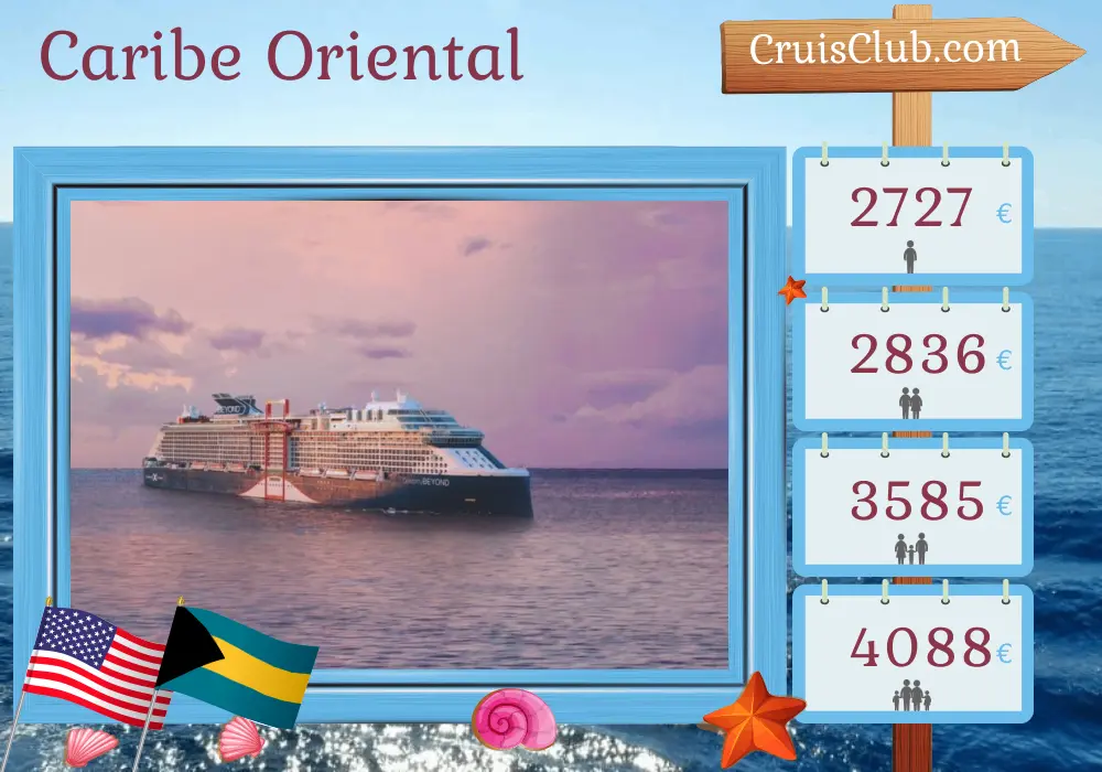 Crucero por el Caribe Oriental desde Fort Lauderdale a bordo del barco Celebrity Beyond con visitas a Estados Unidos, República Dominicana, Puerto Rico y Bahamas por 8 días