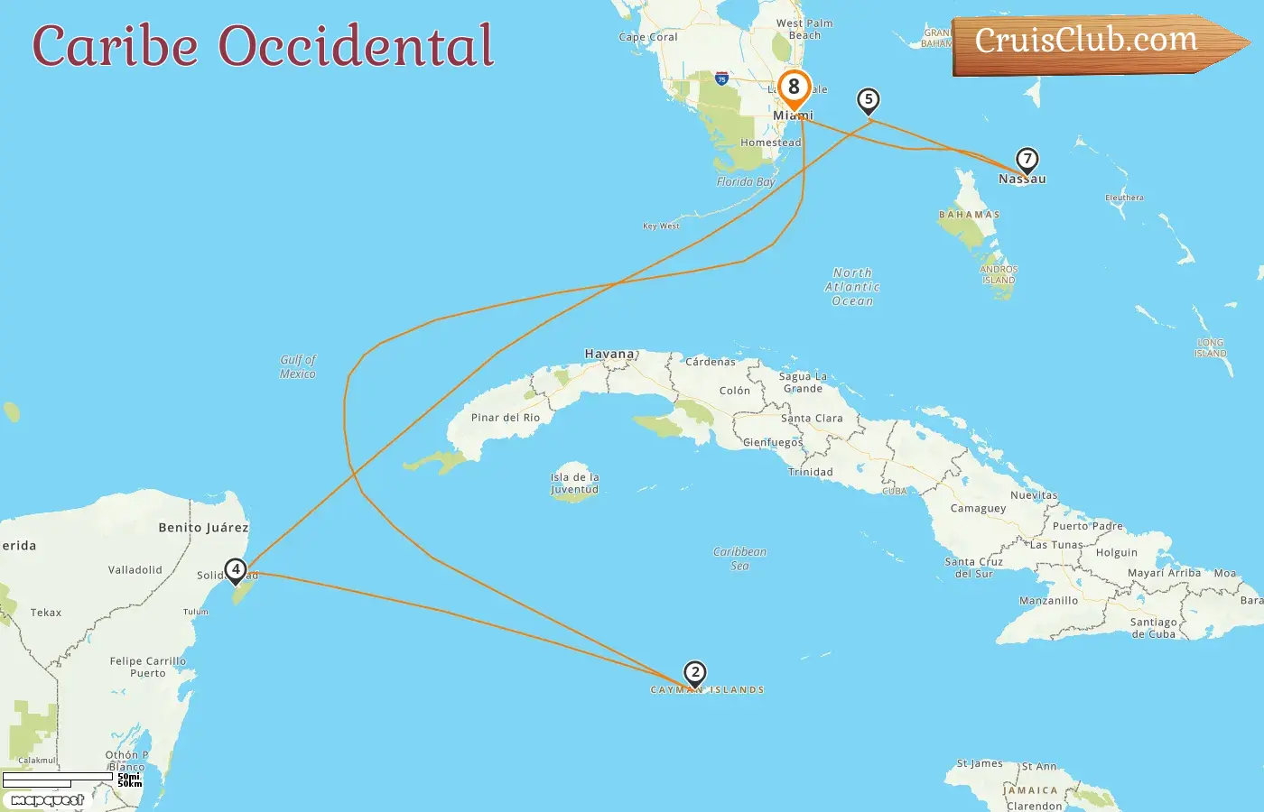 Crucero por el Caribe Occidental desde Miami a bordo del barco Celebrity Xcel con visitas a EE. UU., Islas Caimán, México y Bahamas durante 8 días