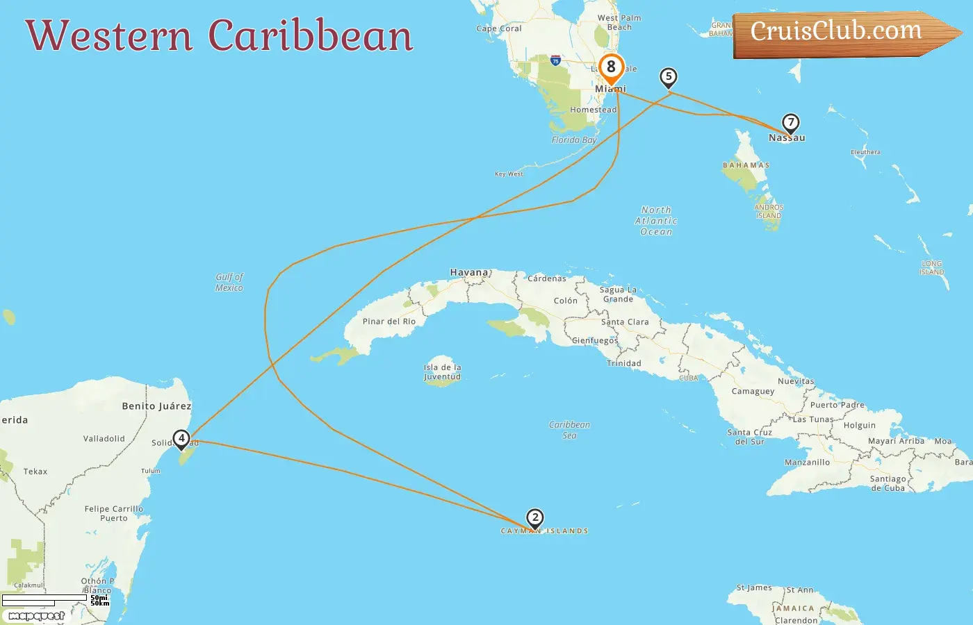 Cruise in the Western Caribbean from Miami aboard Celebrity Xcel ship with visits to USA, Cayman Islands, Mexico, and Bahamas for 8 days