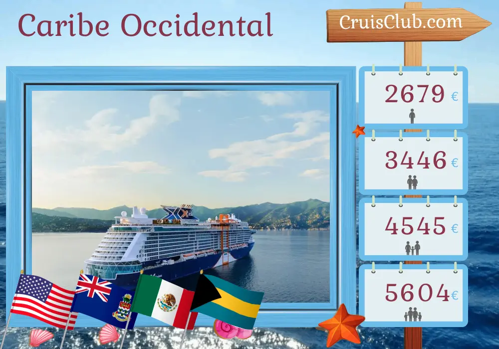 Crucero por el Caribe Occidental desde Miami a bordo del barco Celebrity Xcel con visitas a EE. UU., Islas Caimán, México y Bahamas durante 8 días