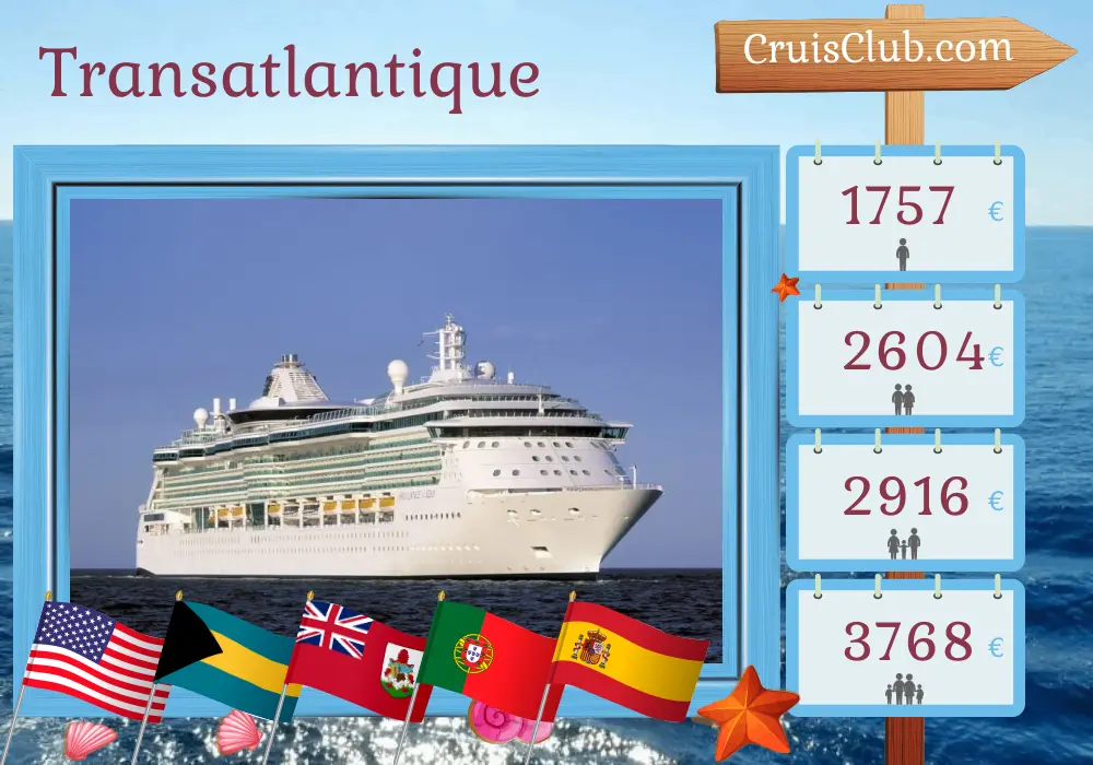 Croisière transatlantique de Fort Lauderdale à Barcelone à bord du navire Brilliance of the Seas avec des escales aux États-Unis, aux Bahamas, aux Bermudes, au Portugal et en Espagne pendant 16 jours