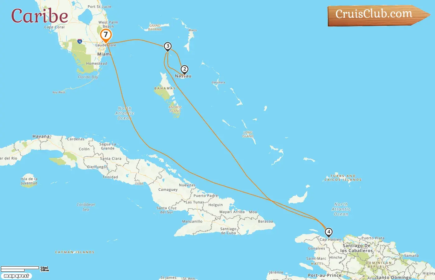Crucero por el Caribe desde Fort Lauderdale a bordo del barco Adventure of the Seas con visitas a Estados Unidos, Bahamas y Haití durante 7 días