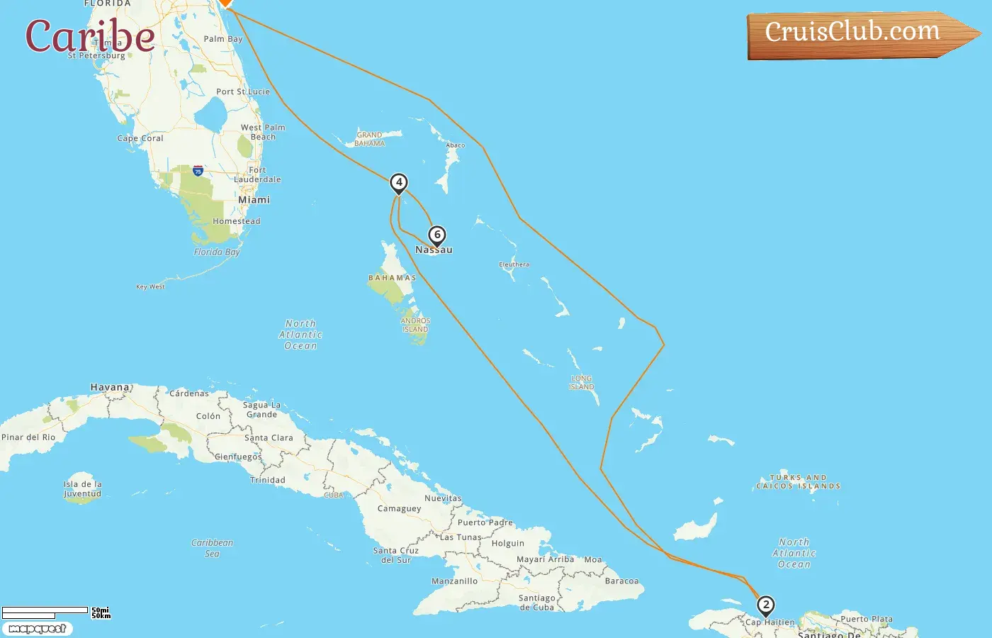 Cruzeiro no Caribe a partir de Port Canaveral / Orlando a bordo do navio Adventure of the Seas com visitas aos EUA, Haiti e Bahamas por 7 dias