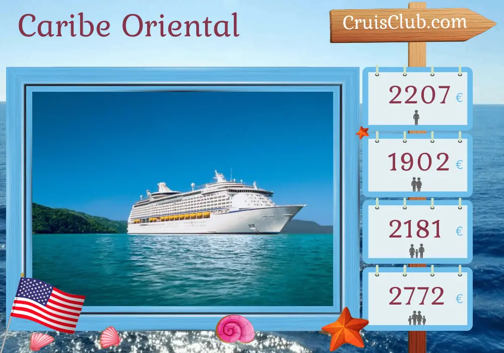 Crucero por el Caribe Oriental desde Puerto Cañaveral / Orlando a bordo del barco Adventure of the Seas con visitas a EE. UU., República Dominicana y Puerto Rico durante 11 días
