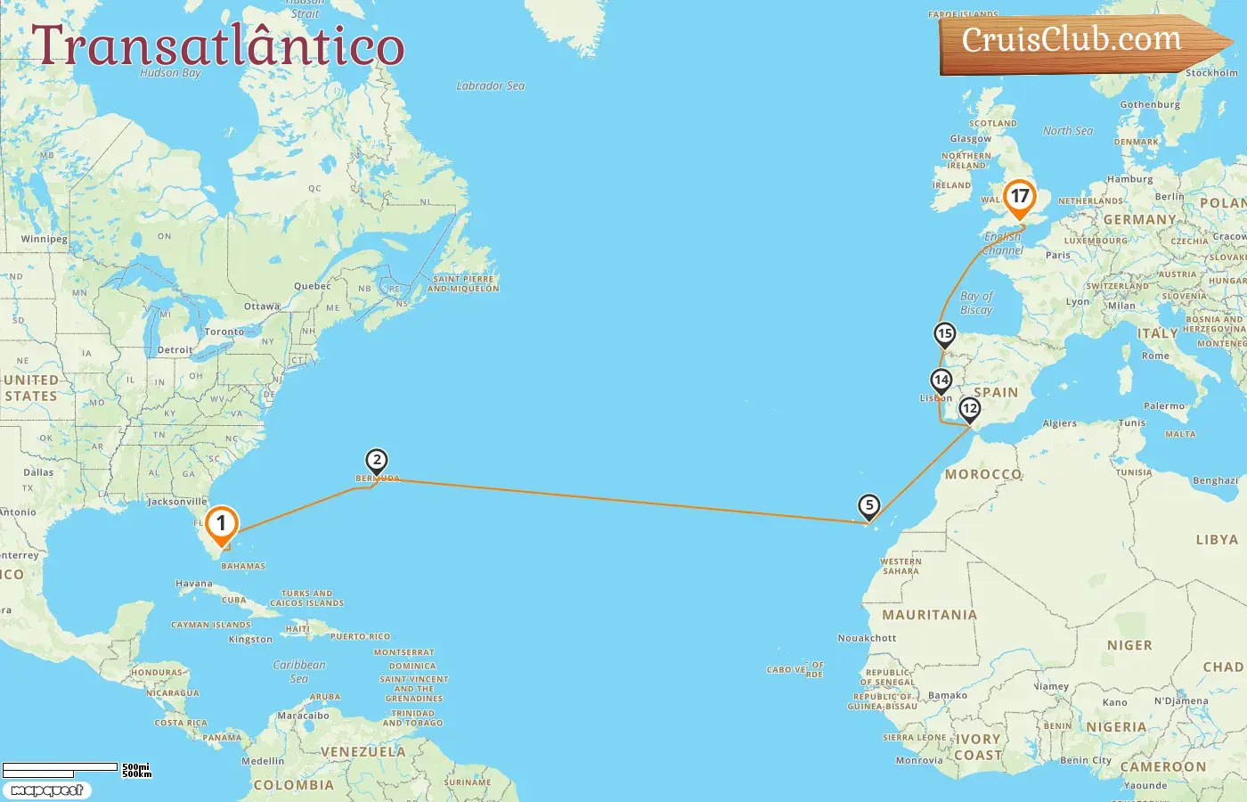 Cruzeiro Transatlântico de Fort Lauderdale a Southampton a bordo do navio Liberty of the Seas com visitas aos EUA, Bermudas e Espanha por 17 dias