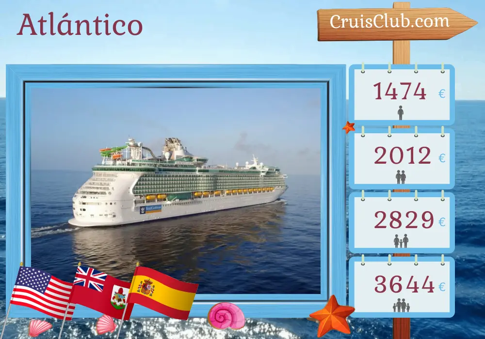 Crucero en el Transatlántico desde Fort Lauderdale a Southampton a bordo del barco Liberty of the Seas con visitas a EE. UU., Bermudas y España durante 17 días