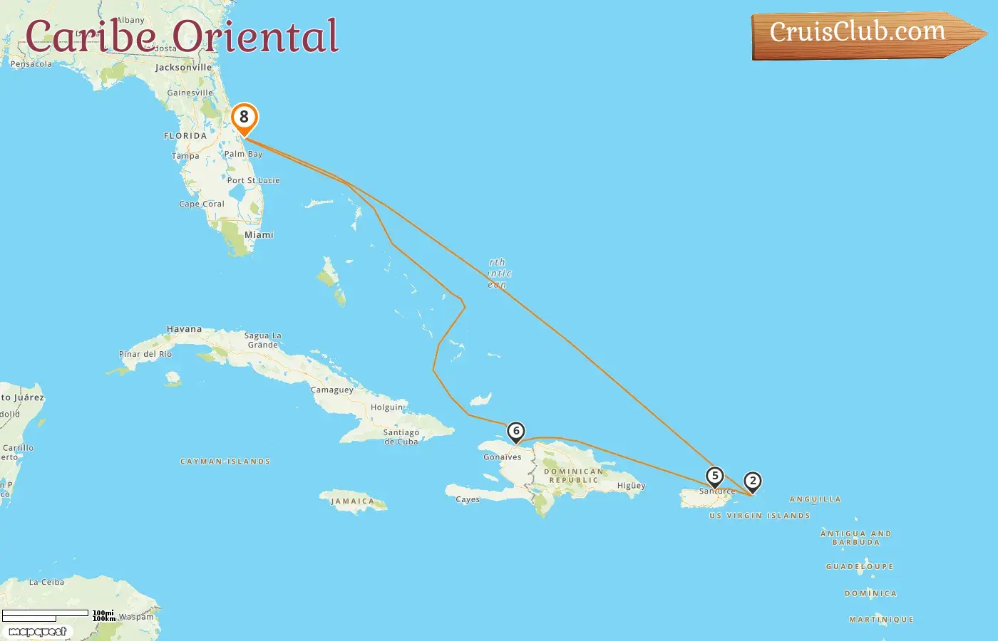 Cruzeiro no Caribe Oriental a partir de Port Canaveral / Orlando a bordo do navio Estrela dos Mares com visitas aos EUA, Porto Rico e Haiti por 8 dias
