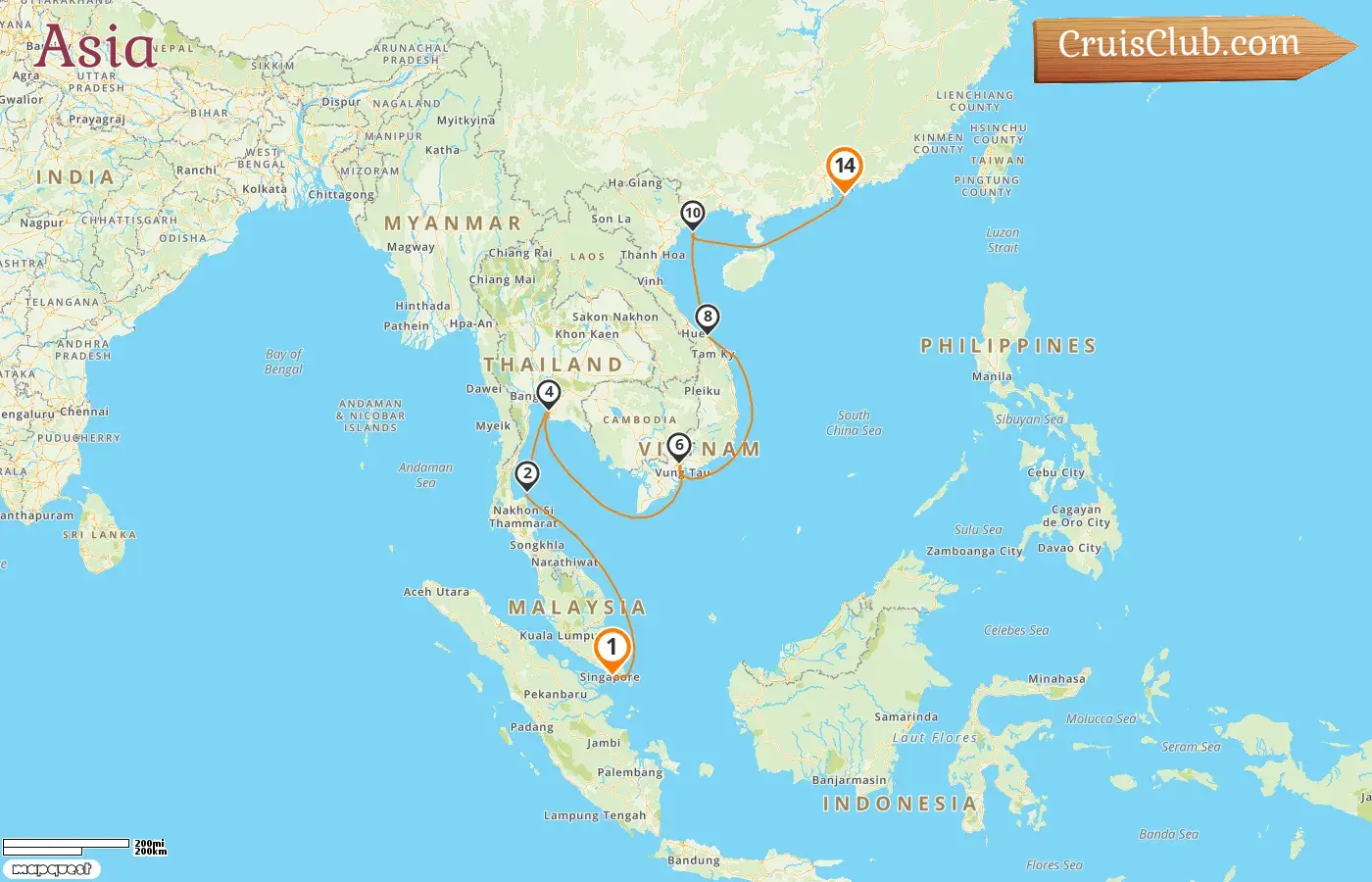 Cruise in the Asia from Singapore to Hong Kong aboard Celebrity Solstice ship with visits to Singapore, Thailand, Viet Nam, and Hong Kong for 14 days