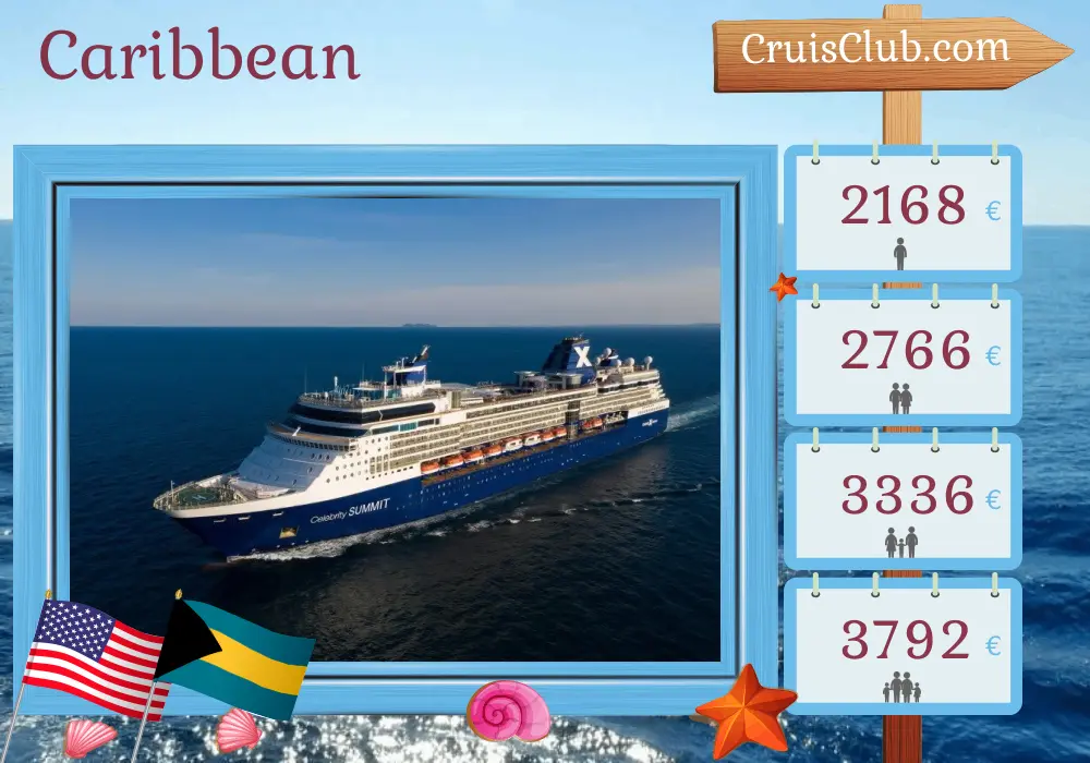 Cruise in the Caribbean from Tampa aboard Celebrity Summit ship with visits to USA and Bahamas for 8 days