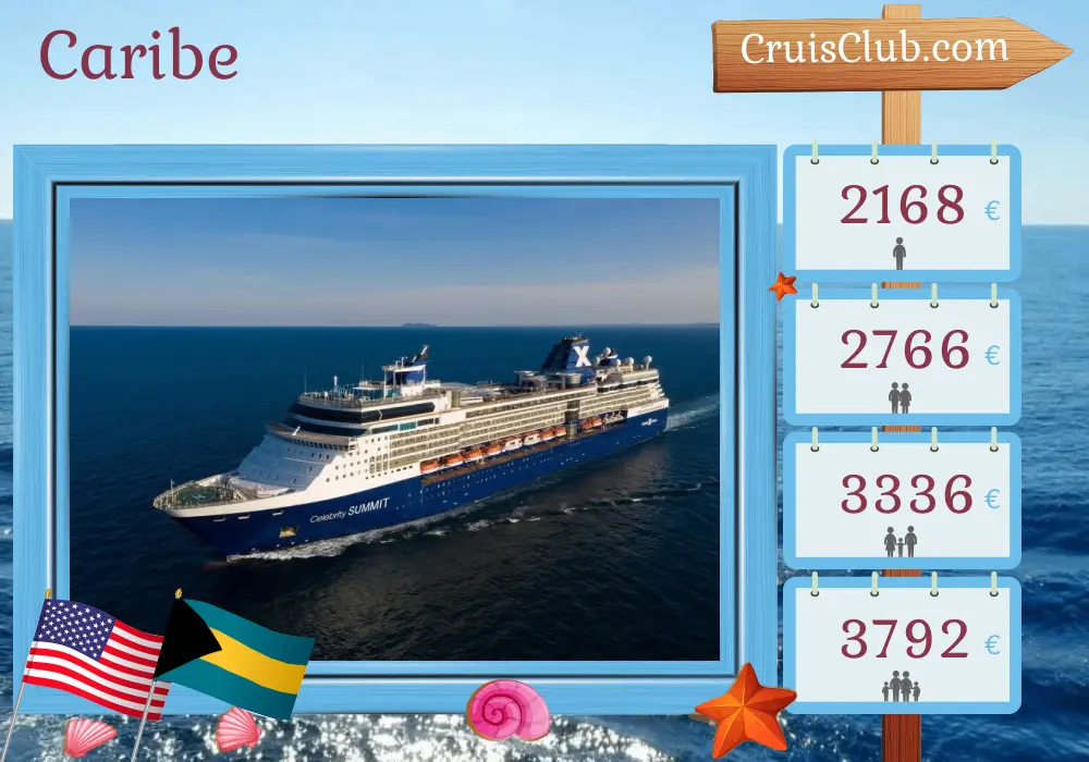Cruzeiro no Caribe saindo de Tampa a bordo do navio Celebrity Summit com visitas aos EUA e Bahamas por 8 dias