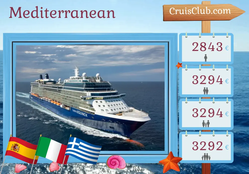 Cruise in the Mediterranean from Barcelona to Civitavecchia aboard Celebrity Equinox ship with visits to Spain, Italy, Greece, and Turkey for 11 days
