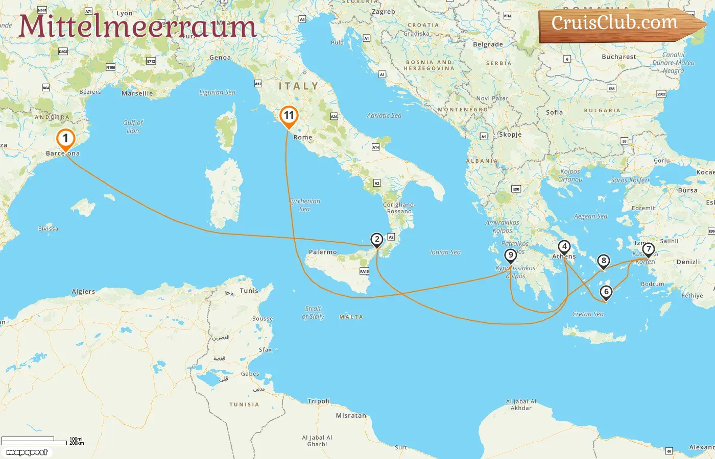 Kreuzfahrt im Mittelmeer von Barcelona nach Civitavecchia an Bord des Celebrity Equinox-Schiffs mit Besuchen in Spanien, Italien, Griechenland und der Türkei für 11 Tage