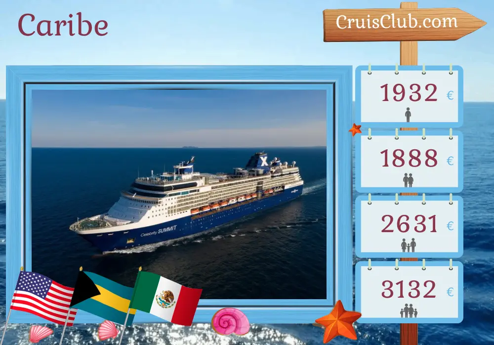 Cruzeiro no Caribe a bordo do navio Celebrity Summit com escalas nos EUA, Bahamas e México por 8 dias