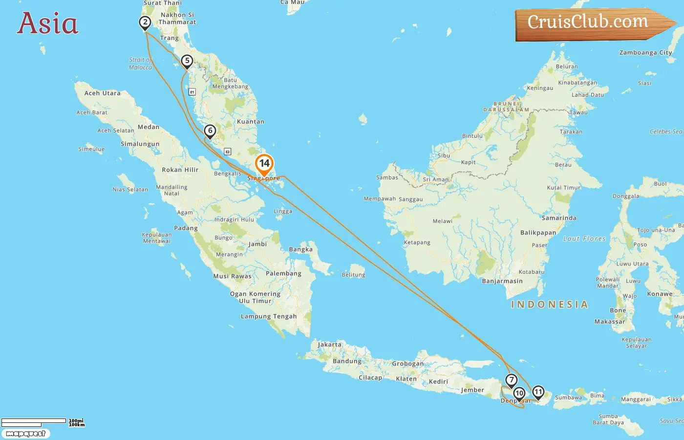 Cruise in the Asia from Singapore aboard Celebrity Solstice ship with visits to Singapore, Thailand, Malaysia, and Indonesia for 14 days