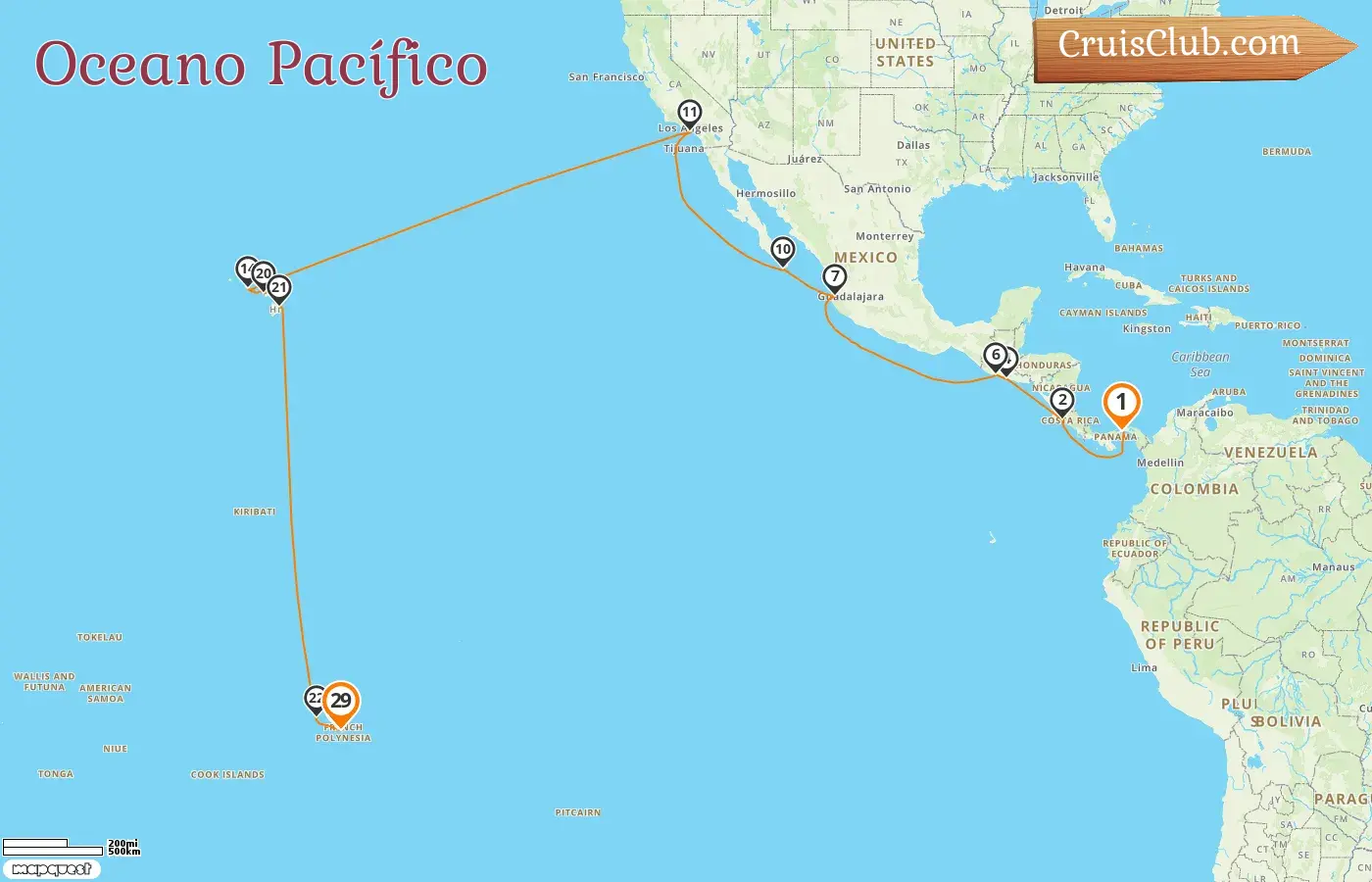 Cruzeiro no Sul do Pacífico de Cidade do Panamá para Papeete a bordo do navio Seven Seas Splendor com visitas a Panamá, Costa Rica, El Salvador, Guatemala, México, EUA e Polinésia Francesa por 29 dias
