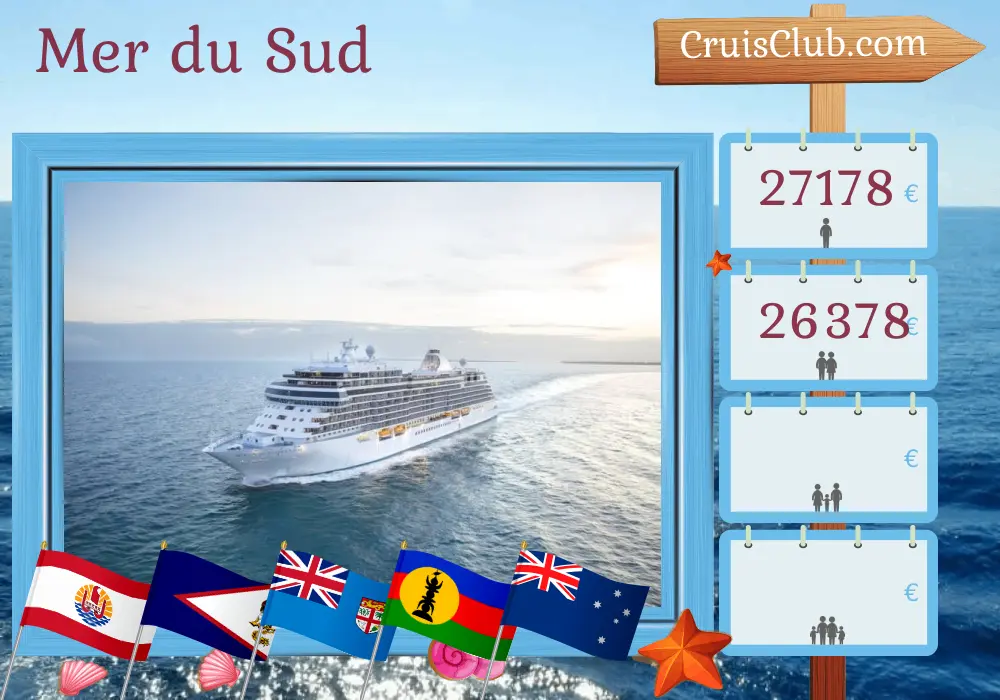 Croisière dans le Pacifique Sud de Papeete à Sydney à bord du navire Seven Seas Splendor avec des escales en Polynésie française, Samoa, Fidji, Vanuatu, Nouvelle-Calédonie et Australie pendant 21 jours