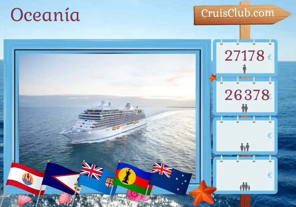 Crucero en el Pacífico Sur de Papeete a Sídney a bordo del barco Seven Seas Splendor con visitas a Polinesia Francesa, Samoa, Fiji, Vanuatu, Nueva Caledonia y Australia durante 21 días