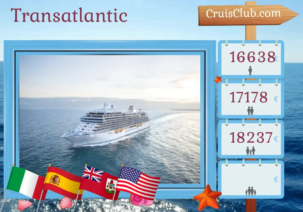 Cruise in the Transatlantic from Civitavecchia to New York aboard Seven Seas Splendor ship with visits to Italy, Spain, Morocco, Bermuda, and USA for 15 days