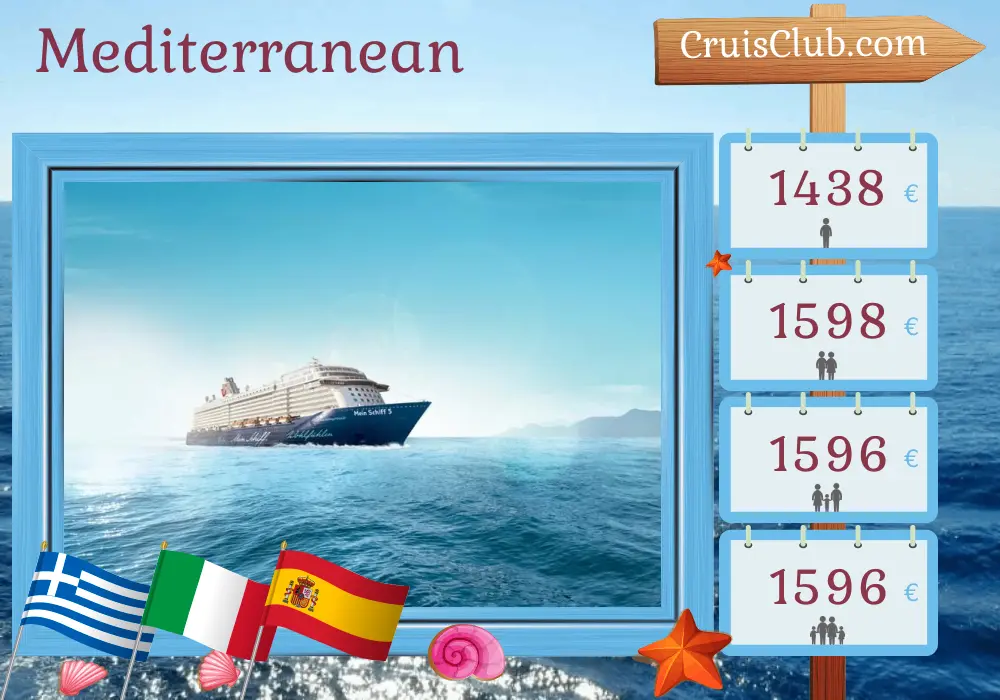 Cruise in the Mediterranean from Heraklion to Palma aboard Mein Schiff 5 ship with visits to Greece, Italy, and Spain for 8 days