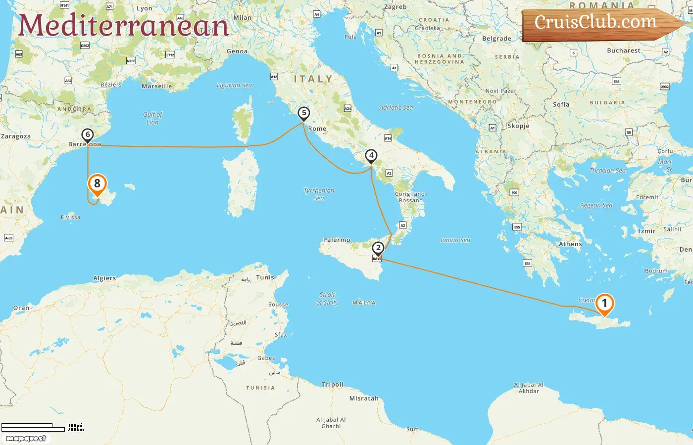 Cruise in the Mediterranean from Heraklion to Palma aboard Mein Schiff 5 ship with visits to Greece, Italy, and Spain for 8 days