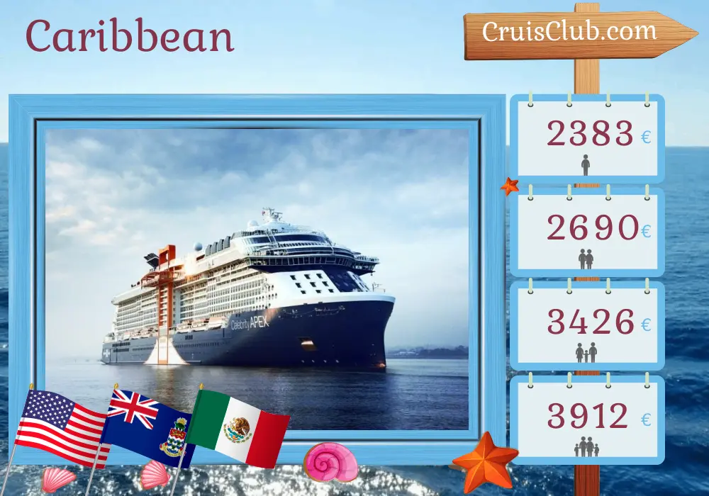 Cruise in the Caribbean from Port Canaveral / Orlando aboard Celebrity Apex ship with visits to USA, Cayman Islands, and Mexico for 8 days