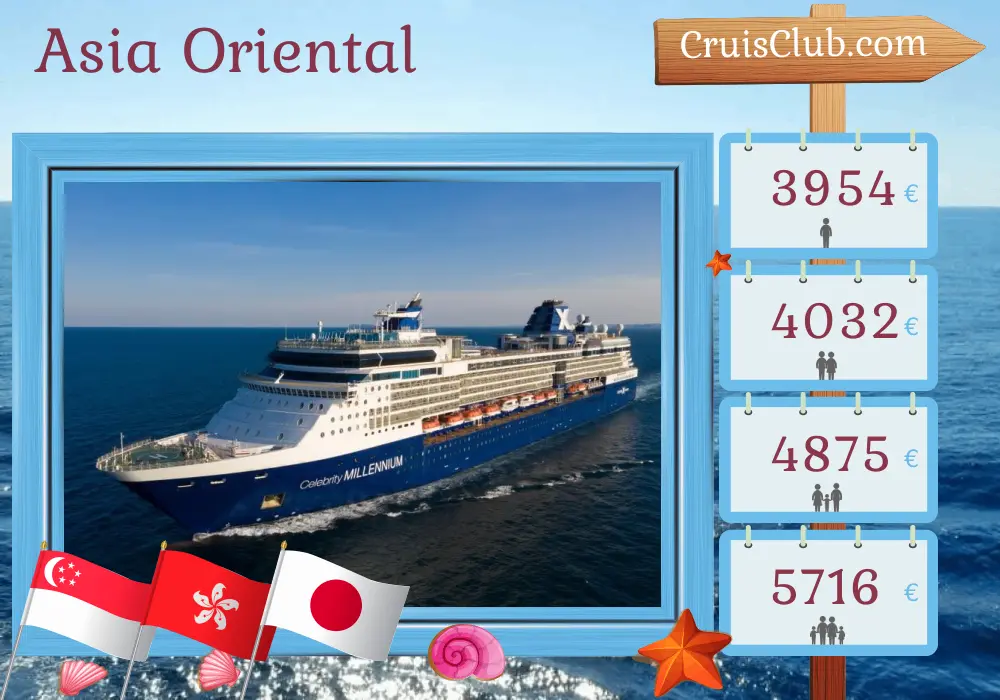 Crucero por Asia Oriental de Singapur a Yokohama a bordo del barco Celebrity Millennium con visitas a Singapur, Vietnam, Hong Kong, Taiwán y Japón durante 16 días