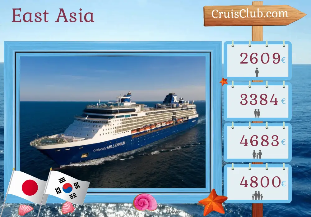 Cruise in the East Asia from Tokyo aboard Celebrity Millennium ship with visits to Japan and South Korea for 13 days